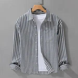 캐주얼 남자셔츠 셔츠 봄가을 체크 긴팔 루즈핏 코디 스트라이프 원템3