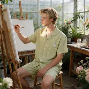 이너쿠키 남자 여름 잠옷 세트 쿨 인견 반팔 냉감 홈웨어 남성 파자마 상하 빅사이즈 MHS6213