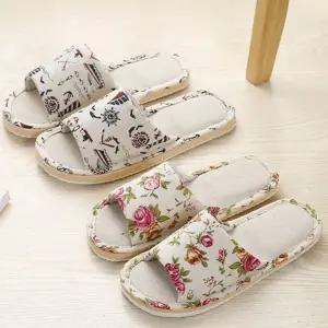 일러스트 린넨 거실화 슬리퍼 린넨 실내화 여름마 남성