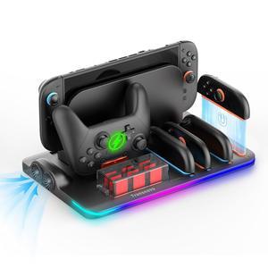 스위치 2용 냉각 팬 프로 컨트롤러 및 조이콘 충전기(2025), 스위치 2용 냉각 조이콘 충전 도크 액세서리, 성능 향상 및 콘솔 배터리 수명 연장(블랙)