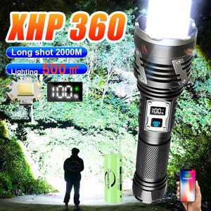 XHP360 가장 강력한 LED 손전등 USB 충전식 램프 26650 매우 전술 랜턴 캠핑 토치