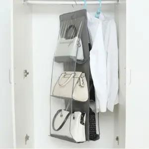 옷걸이 가방 수납 핸드백 행거 가방 정리함 6칸투명 핸드백수납장
