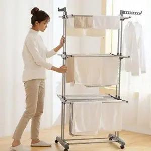 수직 건조대 다용도 조립식 이불 이동식 건조대 빨래 스테인리스 슬라이딩 베란다 자립형 확장형 다단 선반
