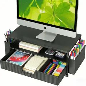 에코로비 책상 정리함 및 액세서리 2단 컴퓨터 모니터 스탠드 수납 서랍 펜 홀더 2개 데스크톱용 노트북