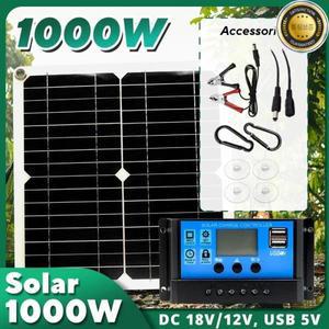 1000W 태양 전지 패널 12V 10A-100A 컨트롤러 광 플레이트 키트 전화 RV 자동차 캐러밴 홈 캠핑 야외 배터