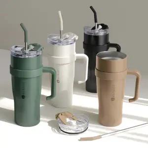 빨대 핸들 텀블러 휴대용 손잡이 1200ml 대용량 스텐 텀블러 보냉 캠핑 사무실