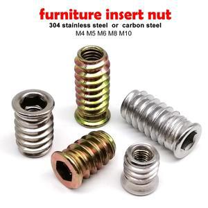 20개 M4 M5 M6 M8 M10 육각 소켓 헤드 소파 목재 침대 가구 내장형 인서트 팝너트 E-팝너트 304 스테인리스