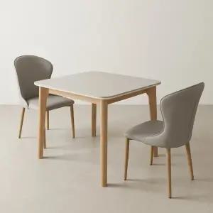 [스코나] 클라시 포세린 세라믹 원목 800 2인 식탁 세트(가죽의자2개)