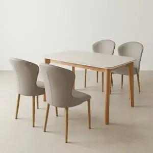 [스코나] 클라시 포세린 세라믹 원목 1200 4인 식탁 세트(가죽의자4개)