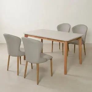 [스코나] 클라시 포세린 세라믹 원목 1400 4인 식탁 세트(가죽의자4개)