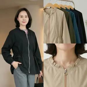 엄마옷 마미소 프릴넥 사파리 바람막이 허리 스트링 자켓 할머니 빅사이즈 40 70 마담 중년 여성 옷