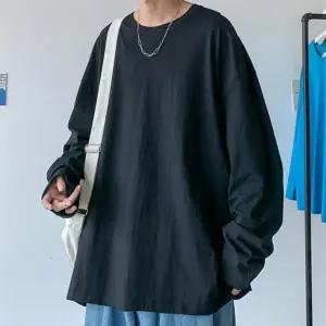 남자 간절기 레이어드 라운드넥 무지 긴팔티