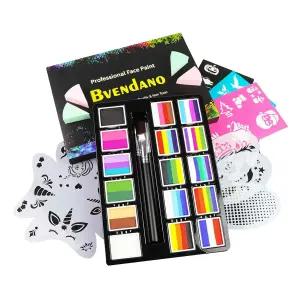 스텐실을 사용하는 BVENDANO 16x10 GM 페이스 페인팅 전문가용 키트 수성 원 스트로크 스플릿 케이크
