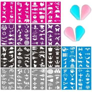 20개의 임시 타투 스텐실 페인트 키트 걸 보이 글리터 팩 학교 쇼 생일 할로윈 크리스마스 파티 용품