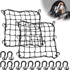 지아얀 2팩 15인치 라텍스 탄성 오토바이 카고 네트 자전거 바구니 ATV 헬멧 네트를 위한 12개의 조절