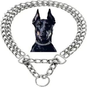 실버 도그 체인 칼라 메탈 마팅게일 안티 츄 트레이닝 목걸이 방지 크롬 도금 소형 대형견용 더블