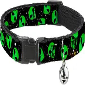 버클 다운 외계인 머리 흩어진 벨이 달린 분리형 캣 칼라 플라스틱 클립 쉽게 조절 가능 8.5~12 -0.5인치