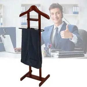 코트 랙 의류 발렛 수트 행거 프리스탠딩 스탠드 나무 액세서리 트레이 바닥 스탠딩 타이 홀더 및 스테이블