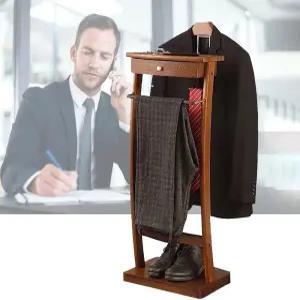 옷 발렛 스탠드 나무 바닥 스탠딩 슈트 행거 랙 앞 바지 미끄럼 방지 고무 슬리브 포함 주름 없는 코트
