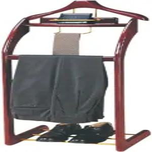 바닥에 서 있는 견고한 목재 회전 코트 랙 남성용 발렛 스탠드 - 컨투어 탑 바지 바 타이 벨트 후크가 바닥