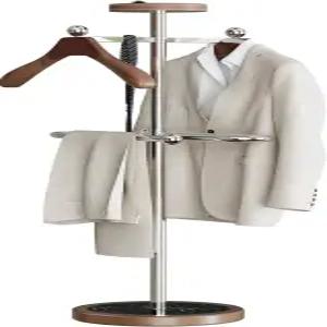 대리석 베이스가 있는 수트 발렛 스탠드 2개의 나무 걸이 수납 트레이 스테인리스 스틸 프레임 침실 사무실