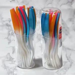 다회용 3색칼라 포크 세트18P CL-691 포크 과일포크 포크스푼 커피스푼