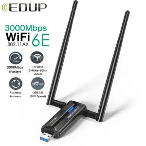 EDUP AX1672 3000Mbps WiFi 6E USB 3.0 어댑터 트라이밴드 2.4G/5G/6G 고이득 안테나 무선 네트워크 카드