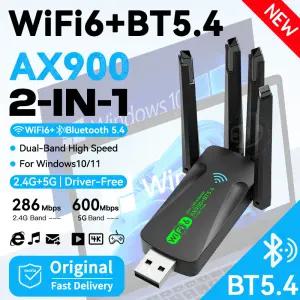 AX900 WIFI6 Bluetooth 5.4 USB 무선 어댑터 2.4GHz 286Mbps + 5GHz 600Mbps 듀얼 밴드 4 안테나 WIN10/11