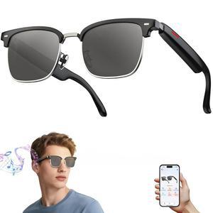 음성 제어, 핸즈프리 통화 및 UV400 보호 기능이 있는 스마트 선글라스 - HD 오디오, 내장 마이크, 6시간 플레이타임, 주행, 러닝을 위한 가벼운 블루투스 안경(블랙)