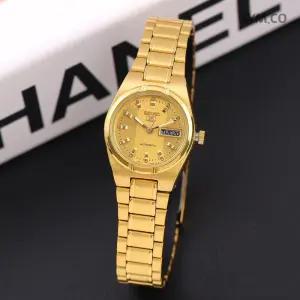 5 SYM600K1 데이데이트 골드톤 라운드 오토매틱 여자 메탈 시계 d