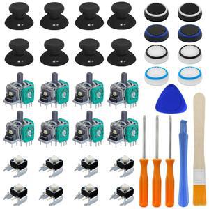 38 PCS 조이스틱 교체 부품 키트, 라이플럭스 범퍼 버튼, 엄지스틱, 모자 실리콘, 브러시, 커버 각각 8개, 드라이버 수리 부품, Xbox One 컨트롤러와 호환됨