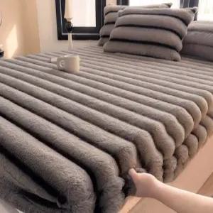 침대 푹신한 다크그레 에코퍼 120x200 매트리스 인조털 커버 줄무늬 겨울 부드러운 시트