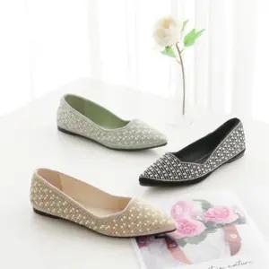 여자 합성피혁 뾰족코 진주 로우힐 플랫슈즈