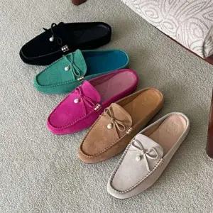 여자 스웨이드 리본 장식 데일리 블로퍼 플랫슈즈