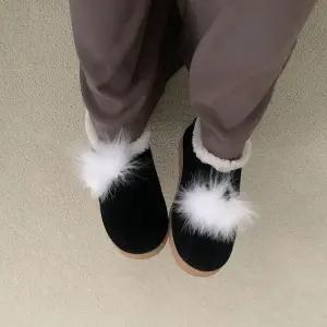 [신상오픈런]여성 양털 퍼 둥근코 가죽 플랫슈즈 (44092253)