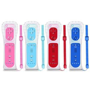 NC Wii 컨트롤러 4 팩, 리모컨 교체, 닌텐도 / U 호환, 실리콘 케이스 및 손목 스트랩 포함. (다크 블루+레드+라이트 블루+핑크)