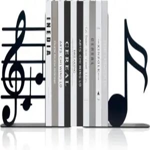 에퀴저 음악 테마 북엔드 뮤지컬 노트 메탈 장식 홈 책장 홀더 애호가를 위한 선물 교사 및 여성을 블랙