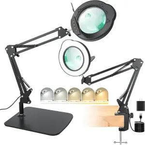 조명과 스탠드가 있는 30배 확대경 베이스와 클램프가 LED 탁상용 램프 5가지 색상 모드 10가지 디밍