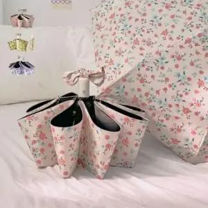 [패션] 자외선 차단 3단 암막 양우산 플라워 패턴 접이식 우양산 휴대용 미니 초경량 햇빛