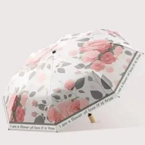 [패션] 꽃무늬 3단 접이식 우산 양산 겸용 우드 핸들 튼튼한 양우산 학생 커플 휴대용