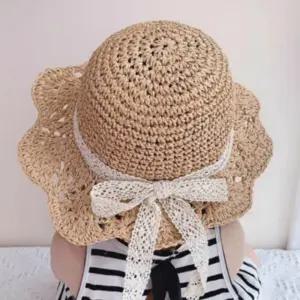 아동 유아 여름 버킷햇 레이스 리본 라탄 밀짚 모자 zai9+8AzD