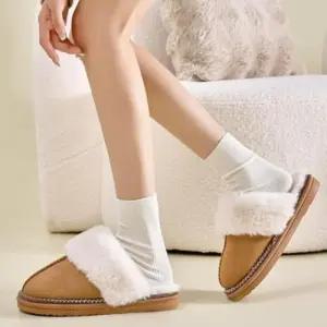 [신상오픈런]여성 배색 스티치 겨울 퍼 트렌디 슬리퍼 (44092295)