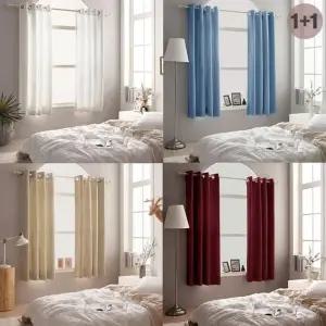 아일렛형 작은창 암막커튼 2장 창문형 3중직 고밀도