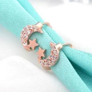 큐빅귀걸이 골드필드 핀 별 달 로즈골드 원터치링 귀걸이 14K