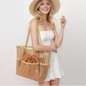 [패션] 메쉬 그물 비치 대용량 숄더백 1P 여름 서브지퍼포켓