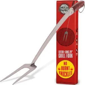 바비큐 그릴용 그릴 포크 24인치 초장거리 및 파이어 핏 엑스트라 스트롱 커브 넥 프리미엄 하드우드 핸들