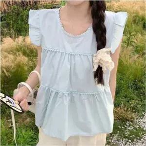민소매 2컬러 프릴 여자 러블리 데일리 블라우스 반팔 나시 여름
