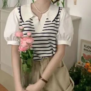 니트베스트 라운드넥 블라우스레이어드느낌 여름티셔