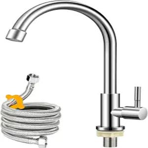 냉수 수도꼭지 전용 브러시드 니켈 스테인리스 스틸 싱글 핸들 홀 주방 실외 정원 및 바용 하이 아크