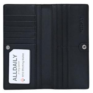 올데일리 울트라 슬림 여성 지갑 RFID 차단 신용카드 홀더 이중폴드 롱 레이디스 빌폴드(블랙)